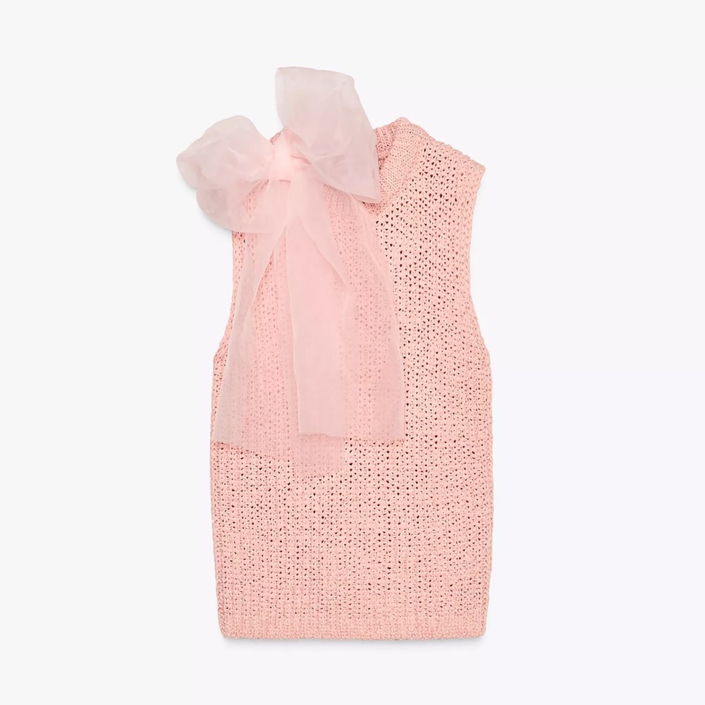 NEW! Zara Organza Pink Bow Sweater Vest